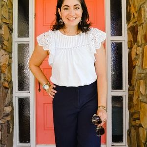 J. Crew eyelet and pom pom t-shirt, size medium